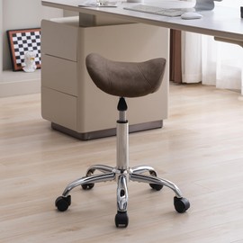 FIRAVOE Saddle Stool, Swivel Saddle Stool with Wheels, Adjustable Rolling Stool 18"-26", Faux Leather Rolling Saddle Stool for Salon, Massage, Clinic, Lab, Office (Tan, 1PCS (18"-26"))