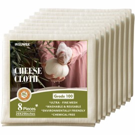 Cheese Cloths 8-Pcs Cheesecloth Unbleached Reusable Muslin Straining Pastillas de Cuajo Making Queso Juicing Butter Milk Filtering Grade 100 20x20-Inch