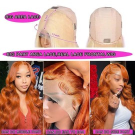 Guebb Long 32 Inch #350 Ginger Orange Lace Front Wigs Human Hair Body Wave 13x4 HD Transparent Lace Front Wig Human Hair Wear and Go Glueless Wigs Pre Plucked Hd Lace Frontal Wigs For Black Women