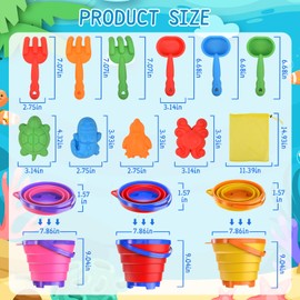 Collapsible Beach Sand Toys for Toddler Sand Toys for Kids 3 Packs Foldable Buckets with Sand Molds,Shovels&Mesh Bag for Beach Summer Outdoor Activities,Travel Sandbox Beach Toys for Kids Boys Girls