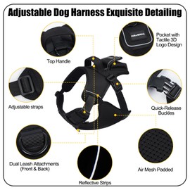 Dog Harness for Small Sized Dogs, No Pull Dog Vest Harnesses with Easy Control Handle, Adjustable Reflective Training Walking Dogs Harnesses, No Choke Oxford Soft Padded Pet Vest, Black, S