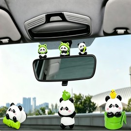 MaPctSy Cute Panda Mini Figurines for Car Dashboard Decor, 6 Pack