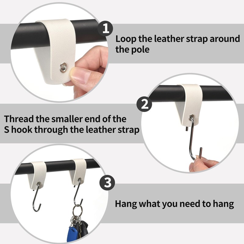 GGXZHT S Hooks with Leather Loop, Pack of 6, Clothes