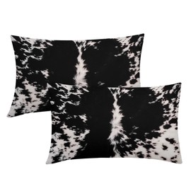 Western Cowhide Print Lumbar Pillow Covers 12X20 Inch Set of 2Black White Cow Spots Rectangular Pillow Cases Farmhouse Pillowcase Cotton Linen Cushion Case Rustic Home Decor for Couch Sofa Outdoor