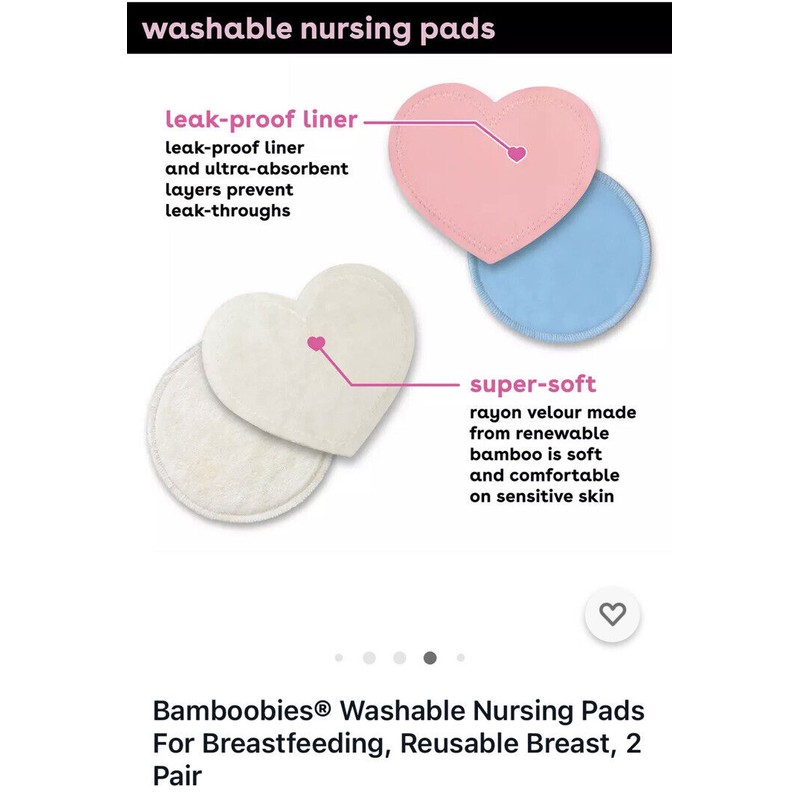 Bamboobies Reusable Nursing Pads (4 Pairs), for Breastfeeding, Super-Soft New!