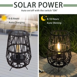 TRIROCKS Set of 2 Solar Lantern Outdoor Table Lamp Outside Hanging Solar Lights with Olifen Rope Waterproof Rattan Outside Deck Light for Patio Garden Lawn Yard (Black)