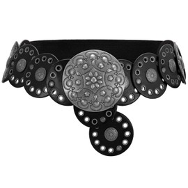 XZQTIVE Women's Western Belt with Concho Discs Adjustable Cowgirl Waist Belt Vintage Wide Disc Design for Dresses Jeans, Black(Silver Disc), S: 37.4in/95cm