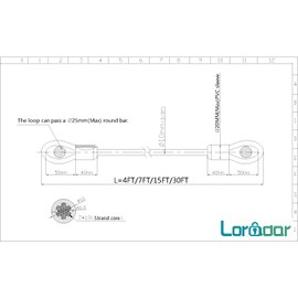 LORADAR Cable de acero de seguridad de 15 pies, doble bucle trenzado de acero flexible para bloqueo en U, candado y bloqueo de disco (15 pies)