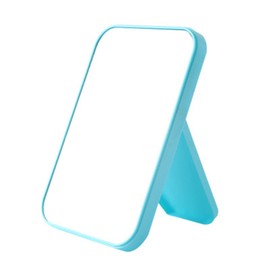 HGUEB 8 Inch Desktop Makeup Mirror, Foldable Portable Princess Mirror with Stand,Table Desk Standing Cosmetic Mirror Wall Hanging Dual-Purpose Square Mirror Blue