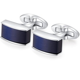 HONEY BEAR Cufflinks Mens Shirt Rectangle for Business Wedding Gift (Dark Blue Opal)