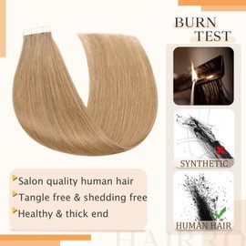 Hairro Tape In Hair Extensions Human Hair Remy Tape On Extensions Adhesive Skin Weft Tape In Hair Natural Glue in Hairpieces Full Head Blonde Remy Tape Extensions 14 inch 30g 20pcs #27 Dark Blonde
