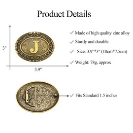 KOORASY Western Cowboy Initial Letter ABC to XYZ Belt Buckle, Antique Capital Belt Buckles Men Women Jeans Accessory, J