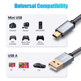 Meokse Mini USB Cable 50FT/15M Portable USB 2.0 Type A to Mini B High Speed Data Charging Cable Compatible with Hero HD, Cell Phones, MP3 Players, Dash Cams, Digital Cameras, Dash Cams