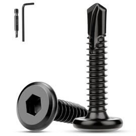 XRXYMQ Pack of 60 Self-Tapping Screws Stainless Steel M5.5 x 32 mm Self-Tapping Screws 410 Hexagon Socket Screws Drilling Screws Black with Screwdriver Hex Key