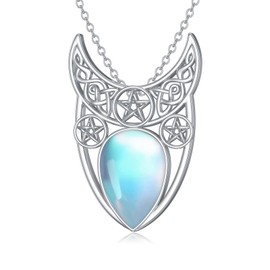 YAFEINI Moonstone Necklace 925 Sterling Silver Stars and Moon Pendant Chain Girls Moonstone Celtic Jewellery Gift for Women Girls, Sterling Silver, Moonstone