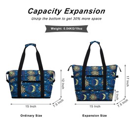 HAWEE Expandable Duffel Bag for Women with Trolley Sleeve and Wet Pocket Water Repellent Weekender Travel Tote Large Capacity Carry On Overnight Luggage, Sun and Moon