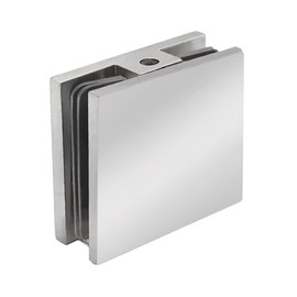 Shower Glass Clamp – Hole-in-Glass Fixed Panel U Clamps – Bathroom Door Hardware for 3/8"-1/2" (10-12 mm) Tempered Panel – Squared Design, Polished Chrome U Bracket