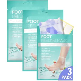 DERMAL KOREA Foot Peeling Mask 3 Pack For Dry Foot And Cracked Heel & Callus With Aloe Vera And Collagen - Exfoliating Peel Mask With Aha, Bha, & Pha And For Moisturizing, Soothing & Refreshing Feet