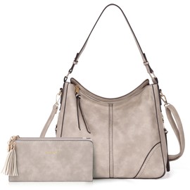 TANTOMI Hobo Bags for Women, Shoulder Bag PU Leather Crossbody Purse and Handbags Tote Bags with Adjustable Shoulder Strap 2pcs (Gray)