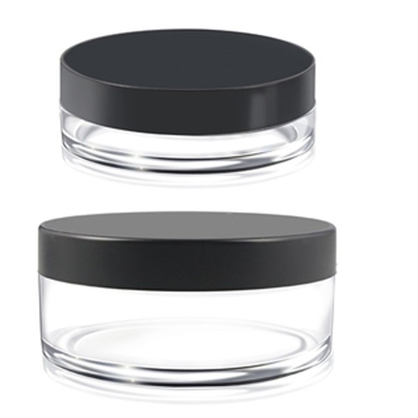 2PCS Empty Portable Foundation Make-up Cosmetic Coatainer Powder Puff Box Case Container With Powder Puff Sifter And Black Screw Lid Loose Powder Jar Pot Bottle (Ф7cm-Black Lid) (Large +Large)