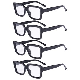 Eyekepper Packung mit 4 stilvollen Brillen für Frauen - Schwarze übergroße quadratische Brille +1.50