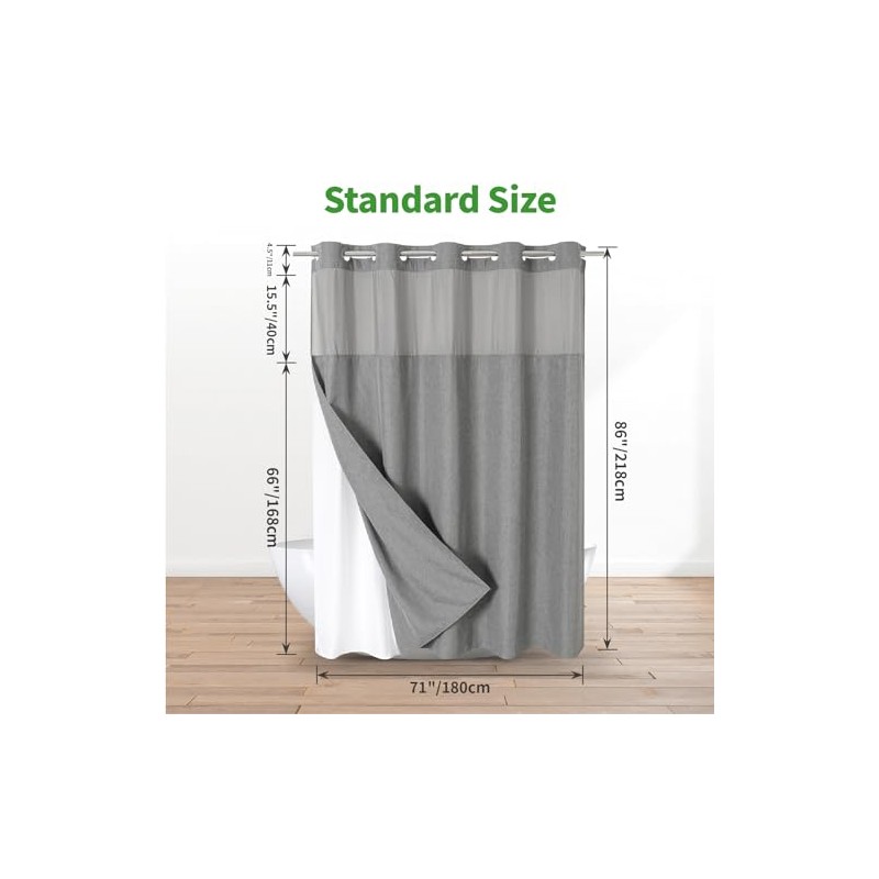 eachope Extra Long No Hooks Needed Linen Textured Shower Curtain