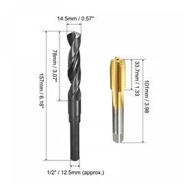 sourcing map Metric Tap M16 x 1.5mm Pitch H2 Right Hand Thread, 14.5mm Drill Bit HSS 9341 Black Oxide with 1/2 Inch Straight Reduced Shank