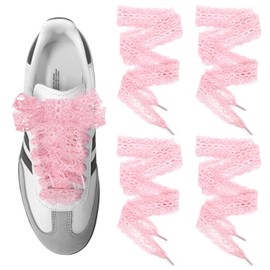 UamGlsob 2 Pairs Lace Shoelaces for Samba Fashion Shoes, 3CM Wide Flat Soft Fancy Shoe Laces for Women Girls Sport Walking (Pink,36"/90cm)