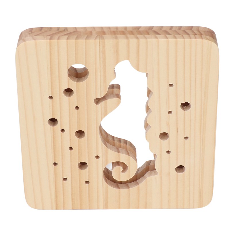 Wooden 3D LED Light Hollow Seahorse Pattern USB Power Supply