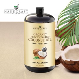 Handcraft Blends Organic Fractionated Coconut Oil - 28 Fl Oz - 100% Pure and Natural - Premium Grade Carrier Oil for Skin and Hair - Hair and Body - Massage