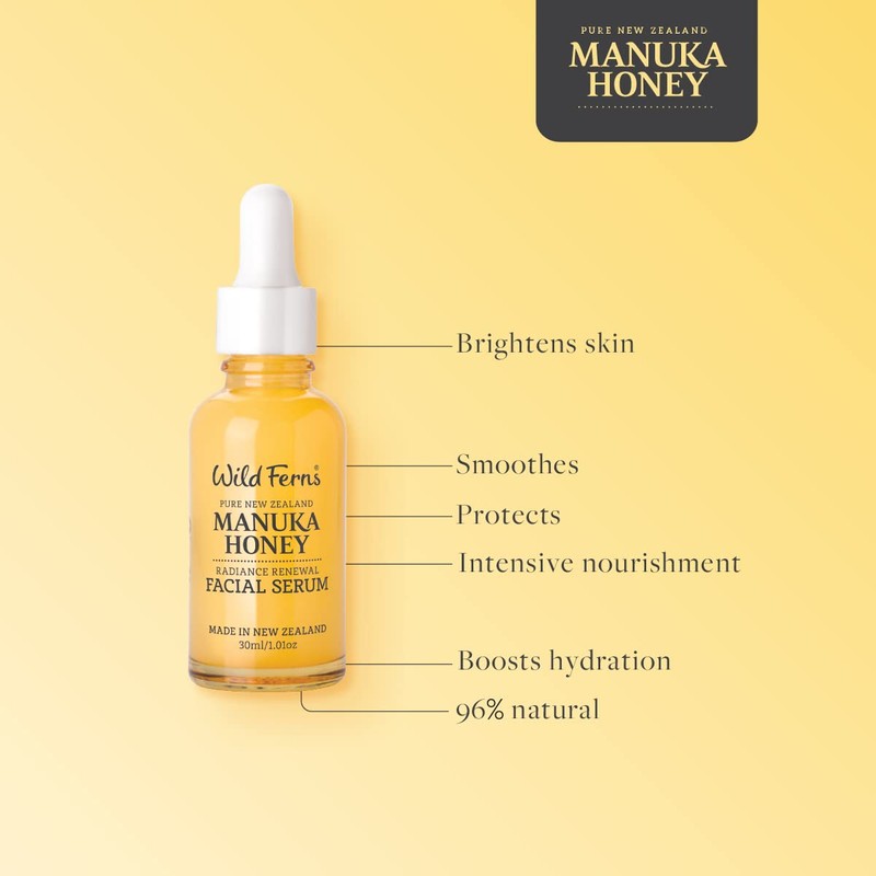 Wild Ferns Manuka Honey Radiance Renewal Facial Serum, 96% Natural,
