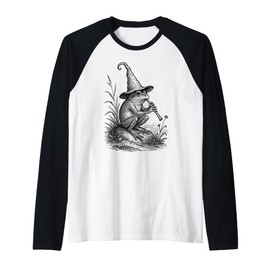 Cottagecore Wizard Frog Lover Cute Toad Playing Flute Raglan Baseball Tee