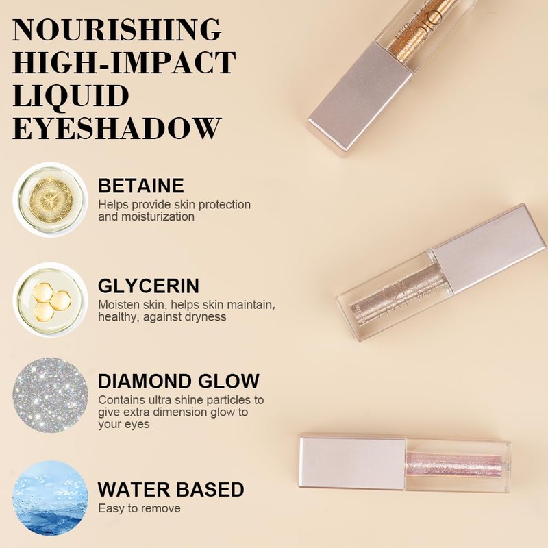 Liquid Glitter Eyeshadow, Diamond Shimmer Eyeshadow, Quick-Dry & Long Lasting