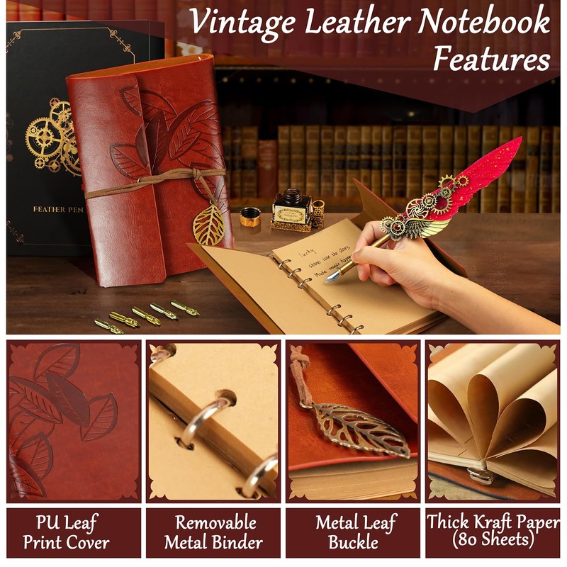 Feather Quill Pen and Ink Set,Antique Calligraphy Set with Leather