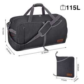 Canway 115L Travel Duffel Bag, Foldable Weekender Bag with Shoes Compartment for Men Women Water-proof & Tear Resistant (Panther Black, 115L)