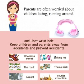 Eidyer Anti Lost Safety Wrist Link Belt, Children Harness Belt Safety Adjustable 1.5M/4.92ft Baby Toddler Reins Safety Strap Leash Walking Hand Belt Elastic Wire Rope (Pink)