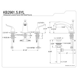 Kingston Brass KB2965YL Yosemite Widespread Two Handle Lavatory Faucet, Oil Rubbed Bronze, 5-3/4 inch in Spout Reach, Oil Rubbed Bronze