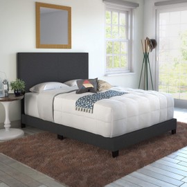 Boyd Sleep Milan Black Linen Full Size Fully Upholstered Platform Bed Frame with Adjustable Headboard - Qualified Box Spring or Foundation Required for Use