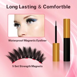 THINKSHOW Magnetic Eyelashes Kit, Long Lasting and Reusable Magnetic lashes Natural Look, 5 Pairs False Eyelashes with Magnetic Eyeliner & Tweezers, Easy to Wear, No Glue Needed(5-4)