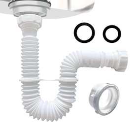 VIVIDA 1-1/2" Sink Drain Pipe Kit, Flexible Sink Drain Pipe P-Trap, 7.5"-17.7" Flexible Sink Drain P-Trap for Bathroom Sink and Kitchen Sink, 1-1/4" Adapter Included, 1 PACK