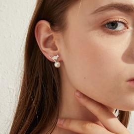 Cat Earrings Silver Pearl Cat Earring Studs Synthetic Pearl Earrings Silver Earrings 925 Sterling Silver Pearl Stud Earrings Round White Pearl Ball Studs Cat Jewelry