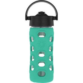 Lifefactory Glass Water Bottle with Pivot Straw Cap, 12 Ounce, Kale