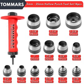 TOMMARS Hollow Punch Kit with Pin Point Punch Shaft Hole Cutter Set Gasket Punch Tools Gasket Cutter 14 PCS 5mm-35mm 3/16" to 1-3/8"