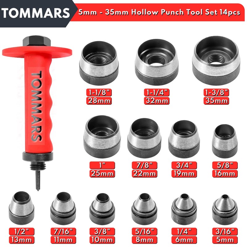 TOMMARS Hollow Punch Kit with Pin Point Punch Shaft Hole