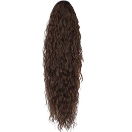 Rnamgih Grab Clip Ponytail, High Temperature Silk Wigs Water Ripple Long Curly Ponytail Wigs for Ladies 30 Inch Wigs Ponytail Can Be Permed (Dark Brown)