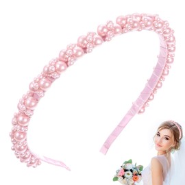 Azushwer Pink Headband, Pearl Headband, Pink Hair Accessories, Hair Hoop Alice Band, Cute Fancy Pearl Head Band for Girls Hair Styling Accessories for Birthday Wedding