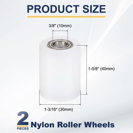 sourcing map 2Pcs Nylon Roller Wheel with Bearings, 3/8" Bore x 1-3/16" Width x 1-5/8" Length, CNC Guiding Wheel Flat Belt Idler, Nylon Pulley (White)