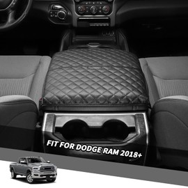 Jimen for Ram Armrest Cover, Leather Center Console Cover Fit for Dodge Ram 2018-2024 (Black)