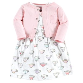Hudson Baby Baby Infant Girl Cotton Dress and Cardigan Set, Tea Party, 3-6 Months