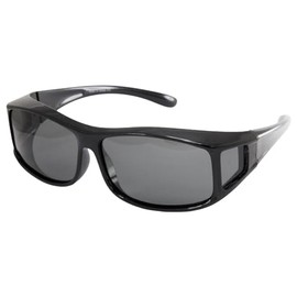 Hodogaya Denki Men's Sunglasses, Polarized Overglass, Plastic Frame, Black, Black
